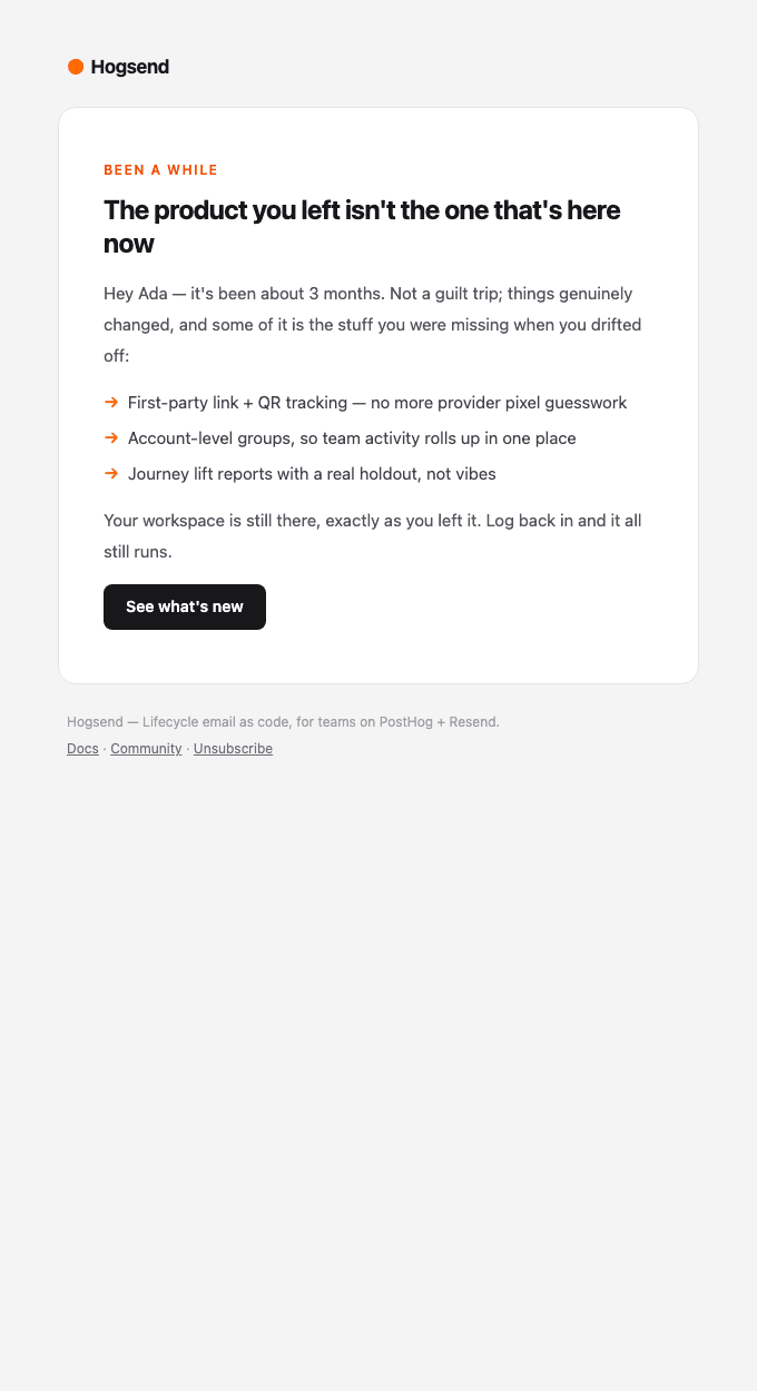 winback/whats-new email template preview