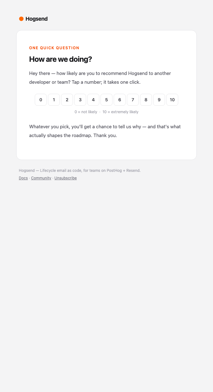 NPS survey email — how are we doing